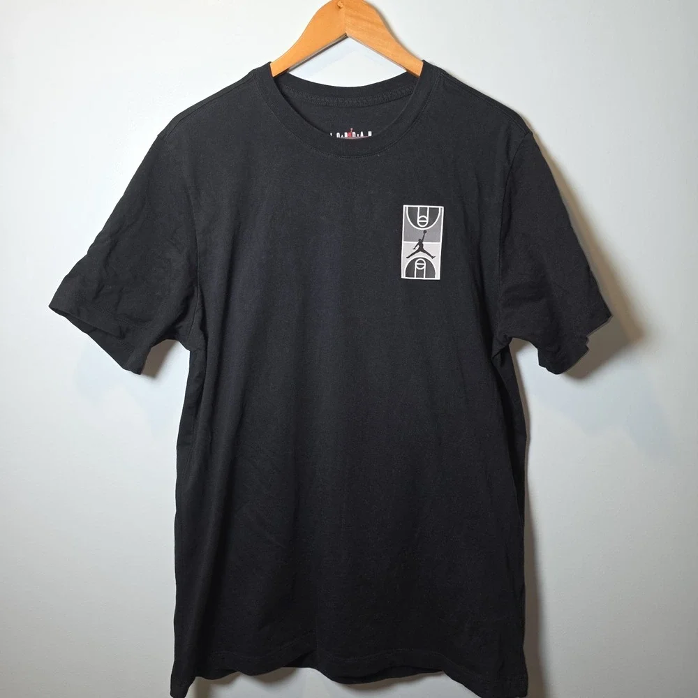 Rare‎ Jordan Mens Black Jumpman Basketball Court Full Graphic T-Shirt Size Large